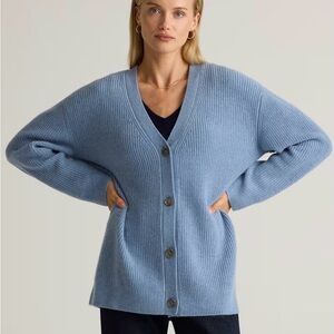 Quince | Mongolian Cashmere Oversized Boyfriend Cardigan Sweater | Blue | S
